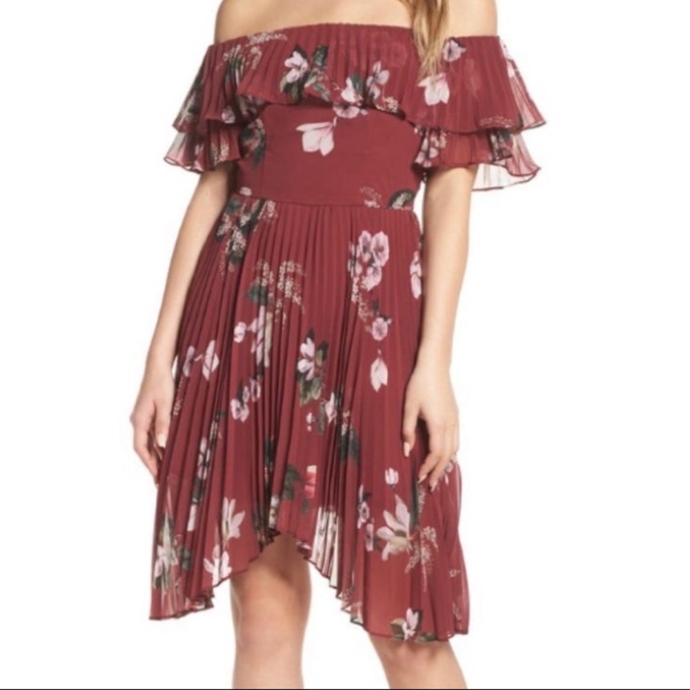 Keepsake The Label Maroon Off the Shoulder Dress
